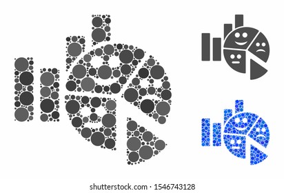 Emotion charts mosaic of small circles in variable sizes and color tinges, based on emotion charts icon. Vector small circles are combined into blue collage.