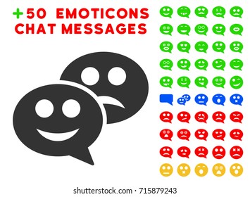 Emotion Chat Messages icon with bonus smiley icon set. Vector illustration style is flat iconic symbols for web design, app user interfaces.