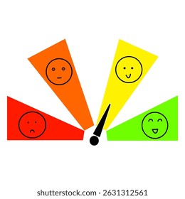 Emotion compass icon. Color wheel symbol. Black needle sign. Happy face design.