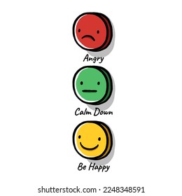 Emotion control button for positive thinking, Mood status concept. Hand drawn vector illustration.