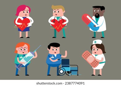 emotion cute vector, illustration flat cartoon character set of doctor working. 