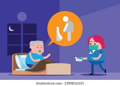 emoción lindo vector, ilustración caricatura plana estilo de vida de anciano en la cama en casa, relajarse, dormir, enfermo y usar personal de pie. 