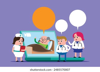 emotion cute vector, illustration flat cartoom character man , nurse and doctor show explain how take care good for healthy. 