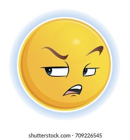 Emotion is dissatisfaction. yellow angry bead on white background. Vector illustration.