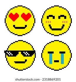 Emotion emoji pixel art, Pixel art emoji icon set