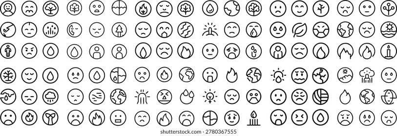 Emotion and Environmental Awareness Editable Line Vector Icons Set – Eco Mood, Sustainability and Nature Reaction Collection