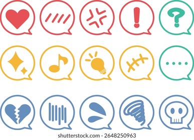 Emotion expression speech bubble set with main lines, colorful, vector illustration
