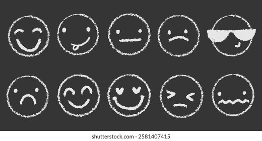 Emotion face crayon chalk dry brush stroke. Vector sketch scribble illustrations for business, presentation.