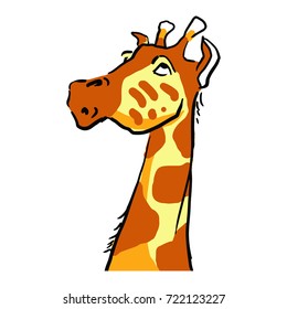 Emotion face of a giraffe, color vector sketch in cartoon style isolated on white background