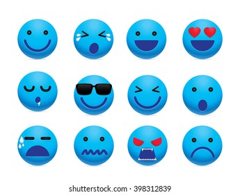 Emotion face icon set. Simple emotion icon design for chat and social media. Blue theme.
