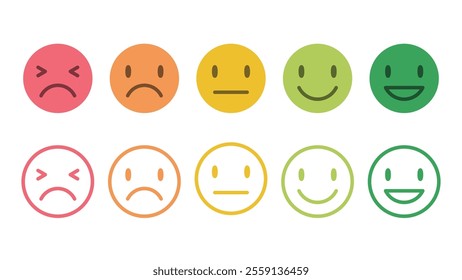 Emotion face icons with adjustable line widths for versatile designs.