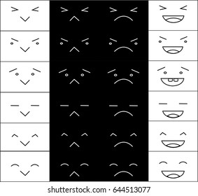 Emotion face - illustration, black and white background, funny, smile, sad, happy, mood
