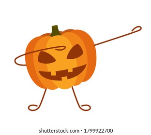 Emotion face pumpkin dab, dancing, Halloween. Spooky scary horror facial expressions of pumpkin. Carving. Vector illustration on white background