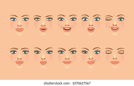 Emotion face set on a white background