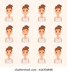 emotion face of woman collection. illustration vector of a flat design. set of people icons.