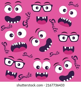 Emotion faces background funny design various emoticon