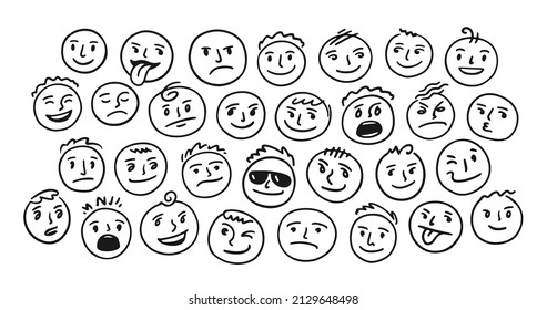 297 Set Of Funny Cartoon Faces. Caricature Comic Emotions. Doodle Style ...