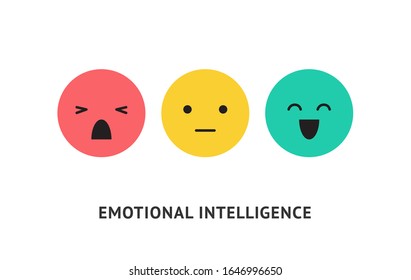 Emotion faces, positive, negative and neutral expressions vector illustration. Bad and good review, rating scale, emotional intelligence. Happy and sad green, yellow and red emoticons