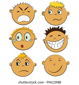 emotion faces set. cartoon children emotions collection