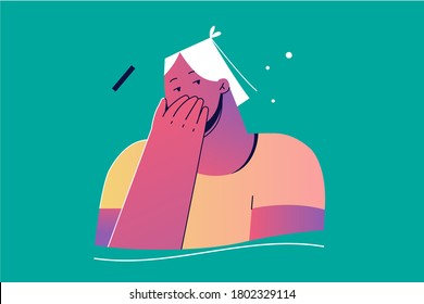 Emotion, facial, expression, gossip, silence concept. Serious young woman covering mouth with one hand and keeping secret. Silence and spreading rumors or some confidential information illustration.