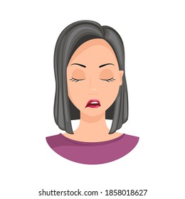 The emotion of fatigue. Fatigue expression on a woman's face, tired woman. Vector illustration.