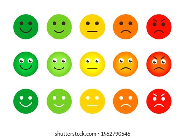 Emotion feedback scale icons set. Emoji mood indicator. Faces expressing angry or sad, neutral, joy or happy. Customer satisfaction survey. Measuring level service quality Isolated vector illustration