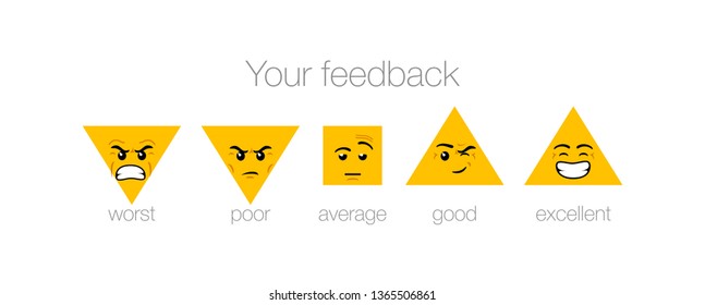 emotion feedback scale on white background. Angry, sad, neutral, satisfied and happy emoticon set Review of consumer. yellow funny cartoon Emoji icons User experience. Rank, level satisfaction rating