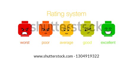 emotion feedback scale on white. Angry, sad, neutral, satisfied and happy emoticon set Review of consumer. red, orange, yellow, green funny cartoon Emoji icons User experience satisfaction lego rating