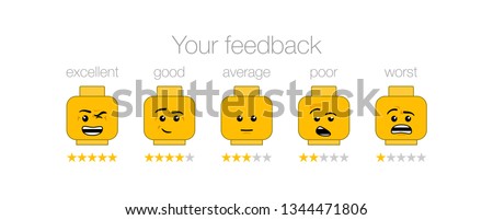 emotion feedback scale on white background. Angry, sad, neutral, satisfied and happy emoticon set Review of consumer. yellow funny cartoon Emoji icons User experience. Rank, level satisfaction lego