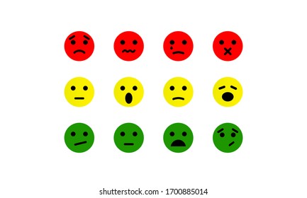 Emotion feedback scale. Smile, emoji or faces with emotions of joy, neutral and sadness of satisfaction. Set of emoticon icons. Illustrations of facial expressions on white background. Vector EPS 10