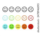 Emotion feedback vector concept. Rank, level of satisfaction rating. Excellent, good, normal, bad, very bad. Icon set illustration
