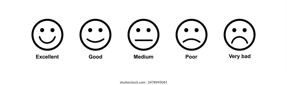 Emotion feedback vector concept. Rank, level of satisfaction rating. Excellent, good, normal, bad, very bad. Icon set illustration