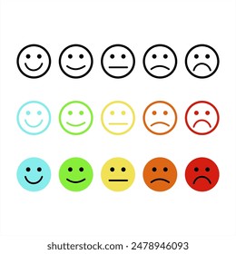 Emotion feedback vector concept. Rank, level of satisfaction rating. Excellent, good, normal, bad, very bad. Icon set illustration