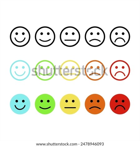 Emotion feedback vector concept. Rank, level of satisfaction rating. Excellent, good, normal, bad, very bad. Icon set illustration