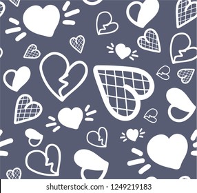 Emotion filled, creative, conceptual, hand drawn doodle hearts seamless pattern