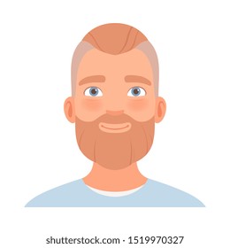 Emotion of a friendly smile on the face of a man with a beard. Vector illustration.
