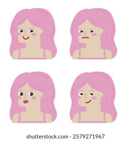 Emotion girl with pink hair. Emotion illustration. Cartoon vector