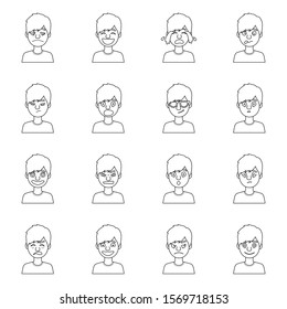 Emotion guy vector line illustration. Set icon of sad,laugh,cry emotion.Laugh and cry guy.
