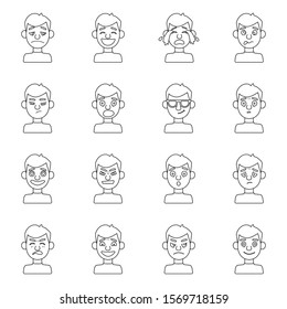 Emotion Guy Vector Line Illustration.Set Icon Of Sad,laugh,cry Emotion.Laugh And Cry Guy.