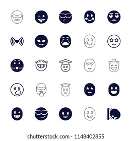 Emotion icon. collection of 25 emotion filled and outline icons such as smiling emot, cool emot in sunglasses, emoji showing tongue. editable emotion icons for web and mobile.