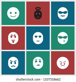 Emotion icon. collection of 9 emotion filled icons such as smiling emot, angry emot. editable emotion icons for web and mobile.