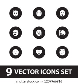 Emotion icon. collection of 9 emotion filled icons such as crying emot, devil emot, rolling eyes emoji, heart face. editable emotion icons for web and mobile.