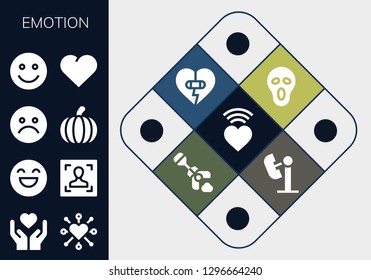  emotion icon set. 13 filled emotion icons. Simple modern icons about  - Love, Emotion, Heart, Happy, Face, Unhappy, Pumpkin, Scream, Poop, Amusement park