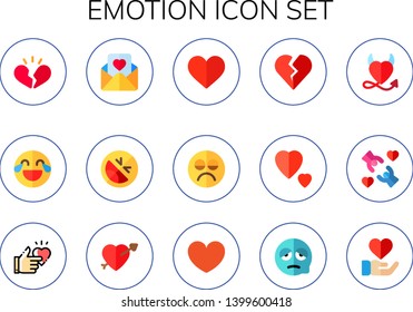 emotion icon set. 15 flat emotion icons.  Simple modern icons about  - broken heart, laughing, love letter, laugh, heart, sad, love, happy