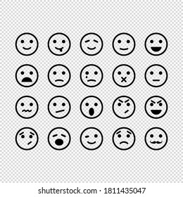 Emotion icon set on transparent background. Collection emoji. Vector EPS 10.