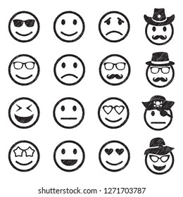 Emotion Icons. Black Scribble Design. Vector Illustration.