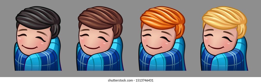 Emotion icons cozy boy with a plaid for social networks and stickers. Vector illustration