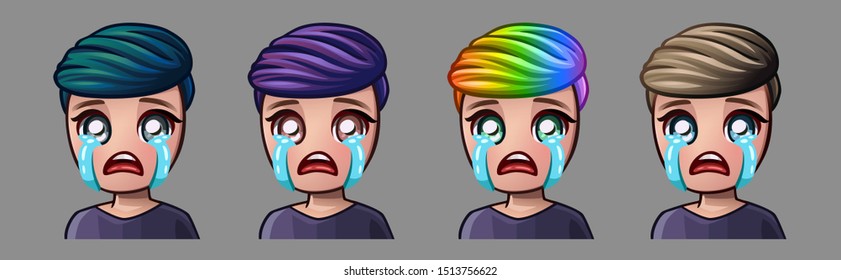 Emotion icons crying boy for social networks and stickers. Vector illustration