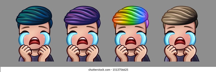 Emotion icons crying boy for social networks and stickers. Vector illustration