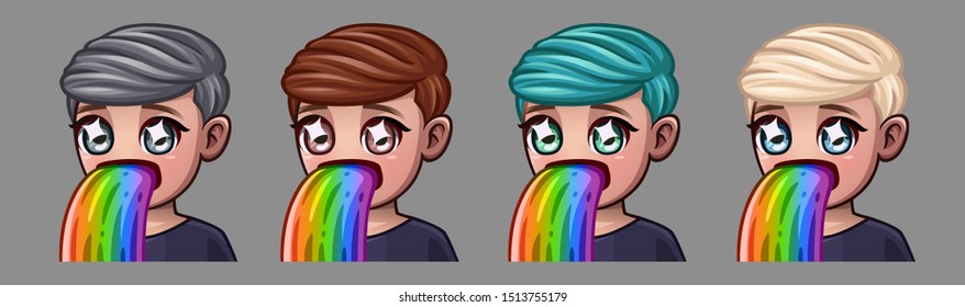 Emotion icons happy boy with rainbow for social networks and stickers. Vector illustration